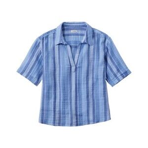 L.L.Bean XS Blue Striped GauzyCotton Short Sleeve Pullover Shirt Casual Summer